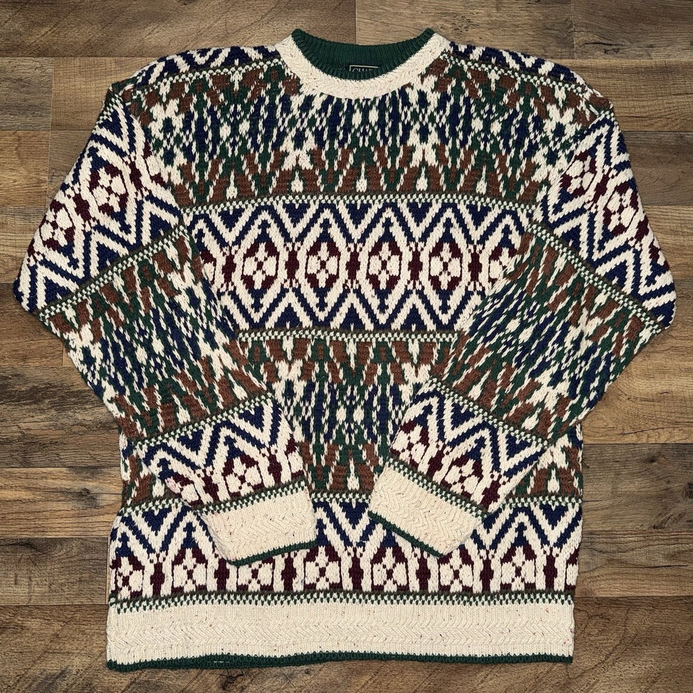 Vintage 80's Chaps Ralph Lauren Cable Knit Sweater Made In USA Cotton Blend Sz L
